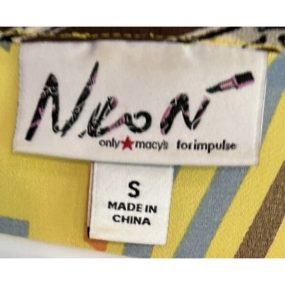 Neon By Macys Sheer Vibrant Owl Print Kimono Blouse Tie-Front V-Neck Womens S - Picture 4 of 8